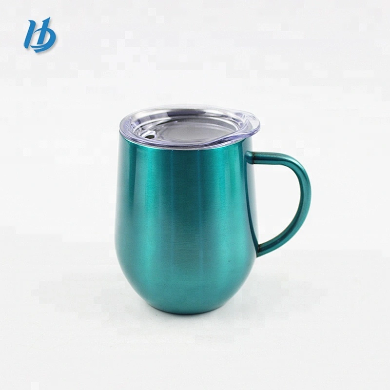 Travel spray painting coffee mug with handle,12 oz stainless steel stemless wine glass