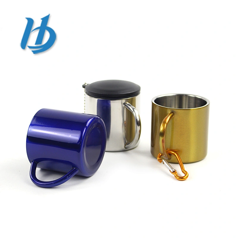 Chinese style double wall stainless steel water cups gifts drinking cup coffee mug with handle custom camping mugs