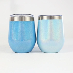 Hibour food grade bpa free 304 stainless steel 12oz Stainless steel stemless vacuum insulated wine glass with rainbow painting