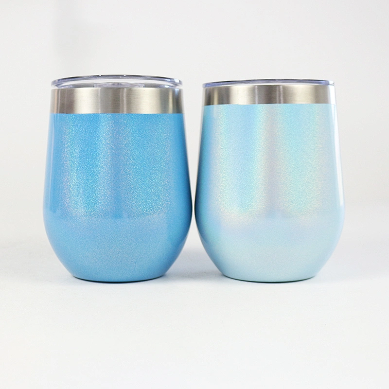 Hibour food grade bpa free 304 stainless steel 12oz Stainless steel stemless vacuum insulated wine glass with rainbow painting