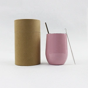 Hibour Double Wall Vacuum Insulated 12oz Stainless Steel Stemless Painting Color Wine Tumbler With Lid
