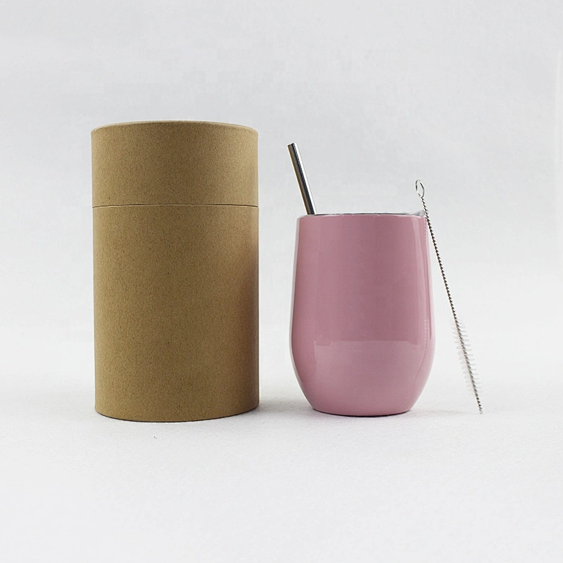 Hibour Double Wall Vacuum Insulated 12oz Stainless Steel Stemless Painting Color Wine Tumbler With Lid
