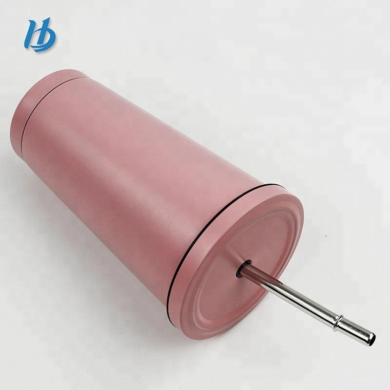 Metal coffee cup double wall vacuum insulated straw cup 500ml juice cup with straw