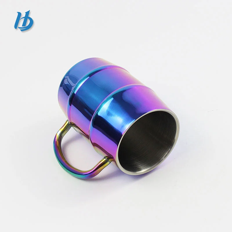 Made in China double wall drum shape stainless steel beer cup and big belly copper plated mugs with wide bottom copper tumblers