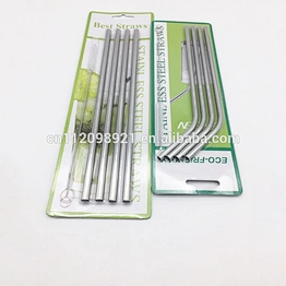 Bar accessories Food Grade 304 Stainless Steel Drink Straight And Bend Straws With Cleaning Brush