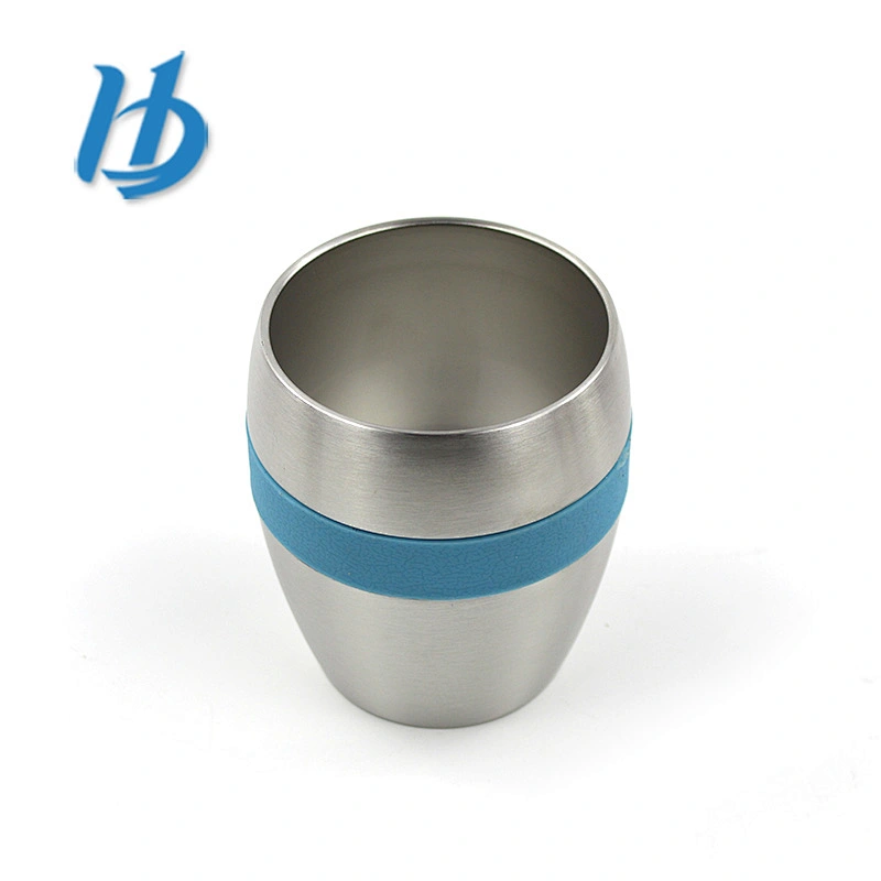 Factory direct provide 10 oz flat bottom 304 stainless steel wine glass with silicone ring