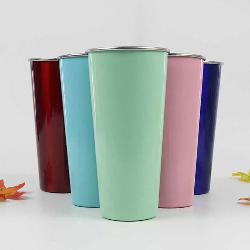 16oz Stainless Steel Double Wall Spray Painted Coffee Mug Juice Glass with Lid