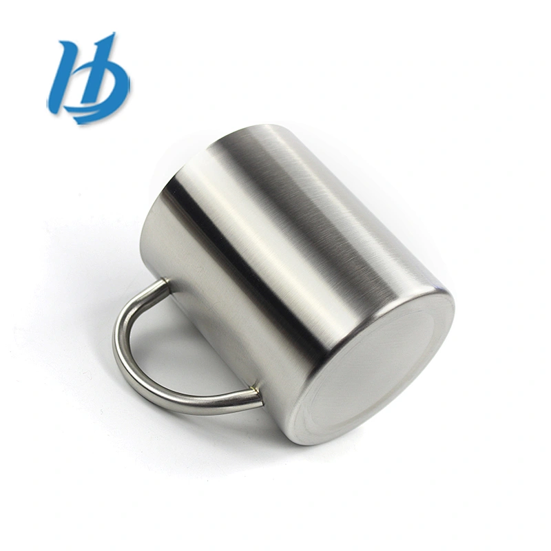 China factory wholesale straight double wall 304/201 stainless steel coffee mug with handle