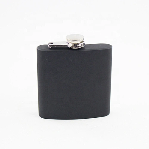 18/8 FDA 6oz Black matte spray paint hip flask with customized logo