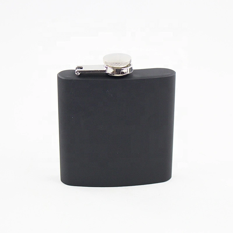 18/8 FDA 6oz Black matte spray paint hip flask with customized logo