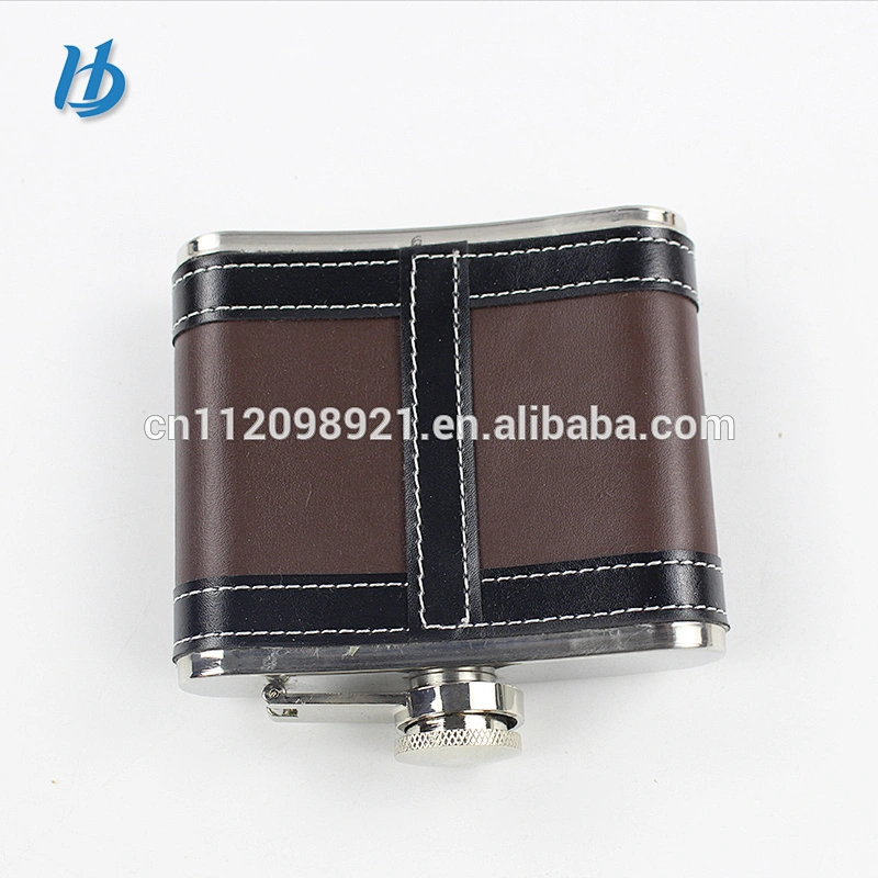 New style 6 OZ 304 flask Leak Proof Liquor Pocket Hip Flask 6 OzStainless Steel Leather Wrapped Cover Flask