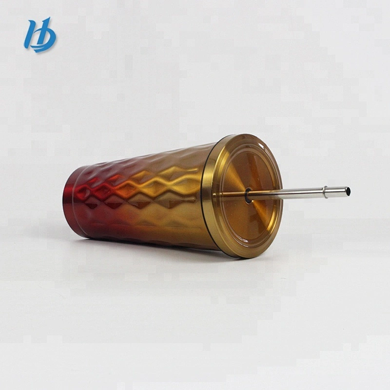 Insulated tumbler with straw and lid,16oz crazy straw cup double wall tumbler