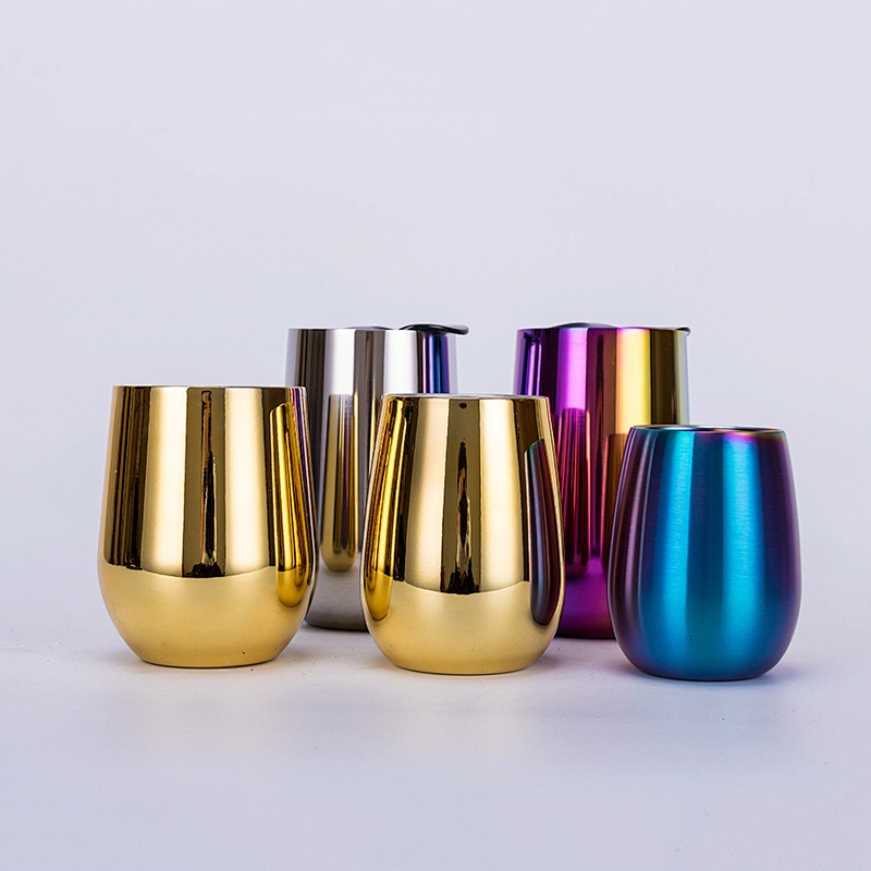 Yongkang factory OEM 304 stainless steel double wall electroplated insulated wine glass