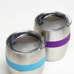 10oz stainless steel double wall vacuum thermos wine tumbler with silicone ring