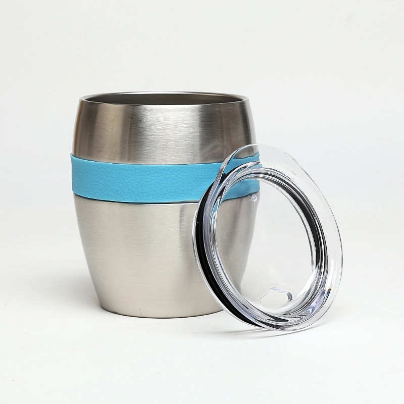 10oz stainless steel double wall vacuum thermos wine tumbler with silicone ring