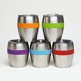 10oz stainless steel double wall vacuum thermos wine tumbler with silicone ring