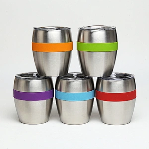 10oz stainless steel double wall vacuum thermos wine tumbler with silicone ring