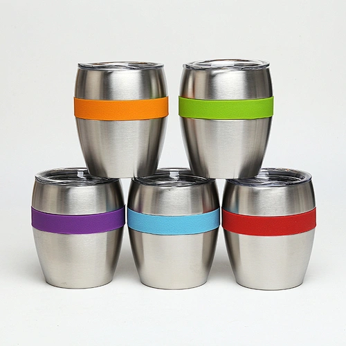 10oz stainless steel double wall vacuum thermos wine tumbler with silicone ring