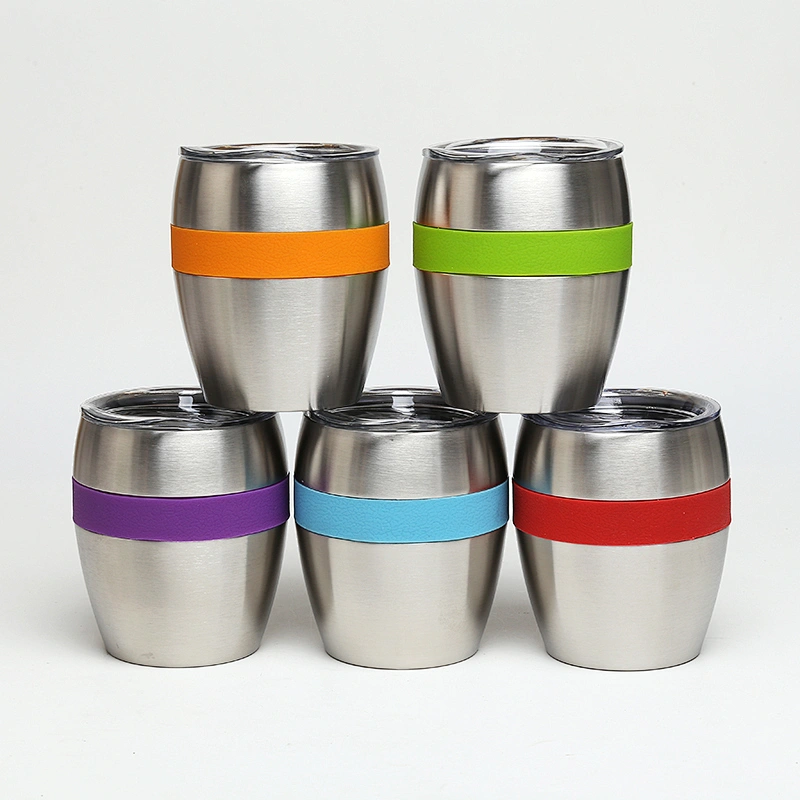 10oz stainless steel double wall vacuum thermos wine tumbler with silicone ring