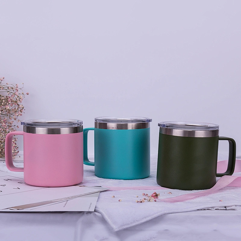 14oz stainless steel double wall vacuum insulated thermos mug with handle