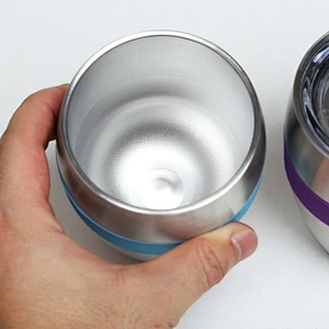 10oz stainless steel double wall vacuum thermos wine tumbler with silicone ring
