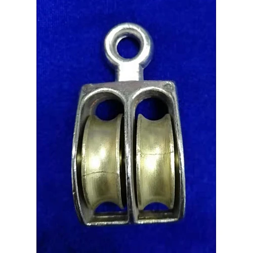 NICKEL PLATED FIXED EYE US TYPE PULLEY WITH DOUBLE WHEELS MH0710