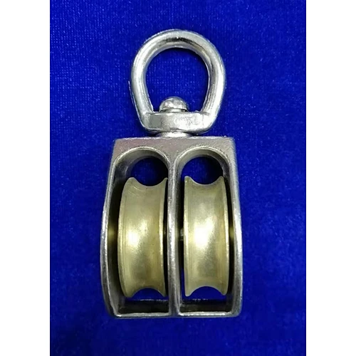 NICKEL PLATED SWIVEL EYE US TYPE PULLEY WITH DOUBLE WHEELS