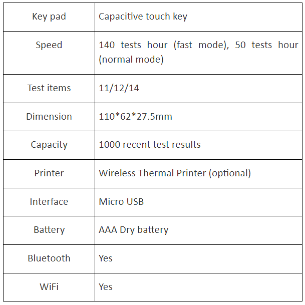 Specifications Of Vet Urine Analyzer Machine