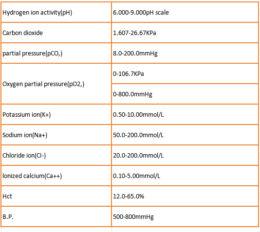 Blood Gas Analyzer for Veterinary Laboratory Technical Parameters: