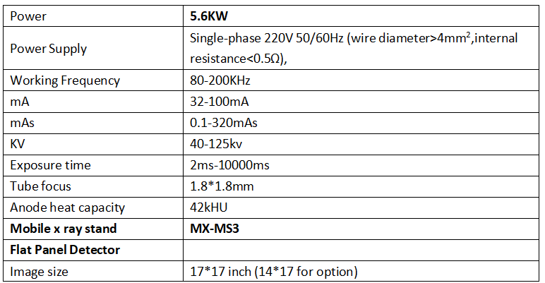 5.6KW Mobile Veterinary X Ray Machine Parameters