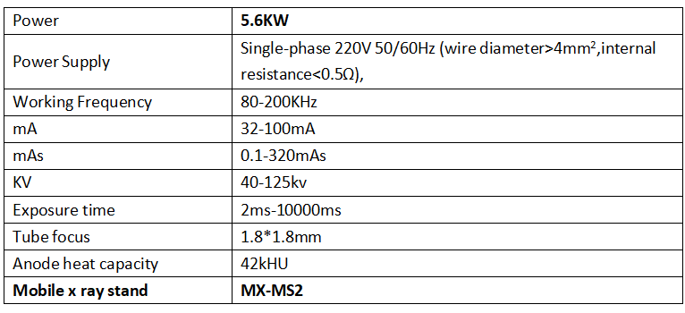 5.6KW Portable X ray Machine Parameters