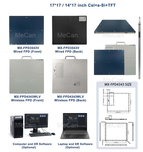 size of veterinary flat panel detector