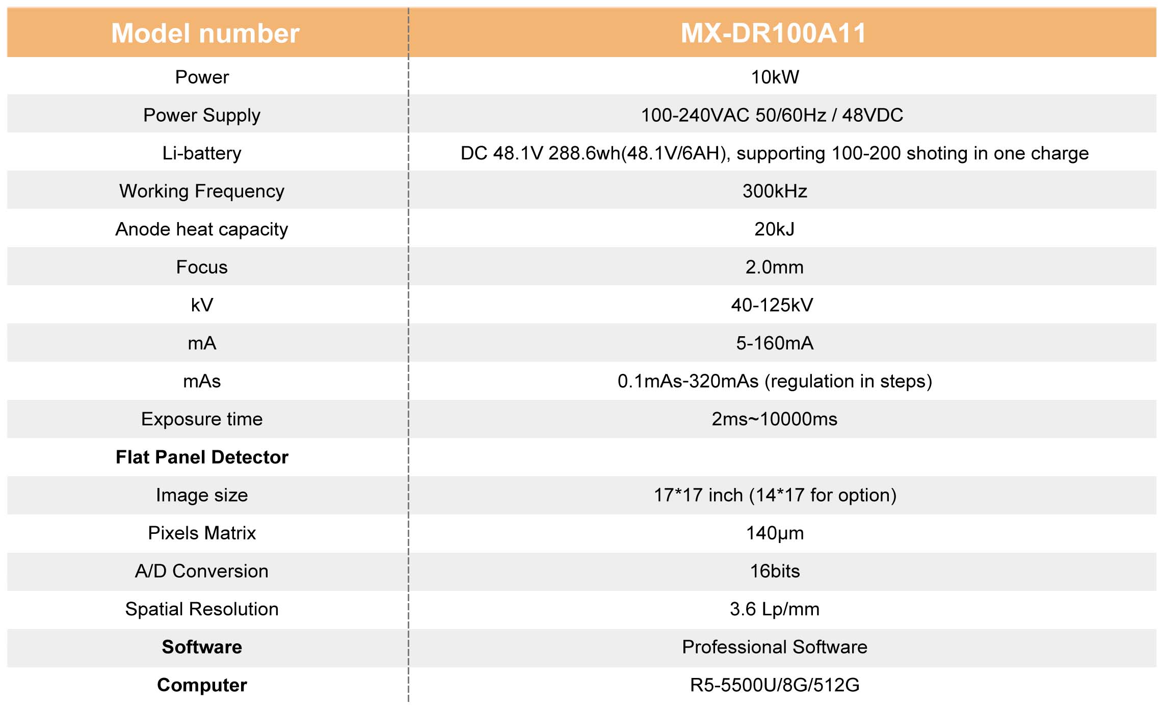10kW MX-DR100A11 X Ray Machine specification