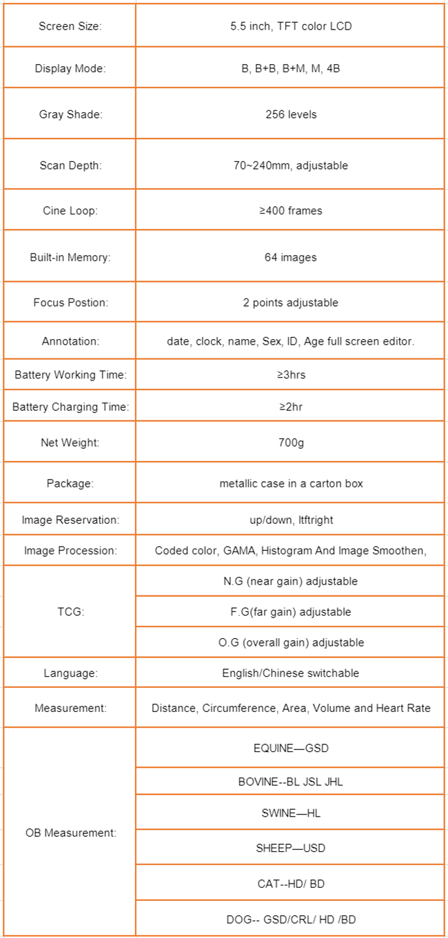 Portable Veterinary Ultrasound Machine for Cows  Technical Parameters:
