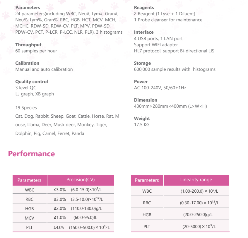 Specification Of Hematology Chemistry Analyzer