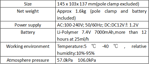 Specification Of Infusion Pump For Drug And Blood Transfusion