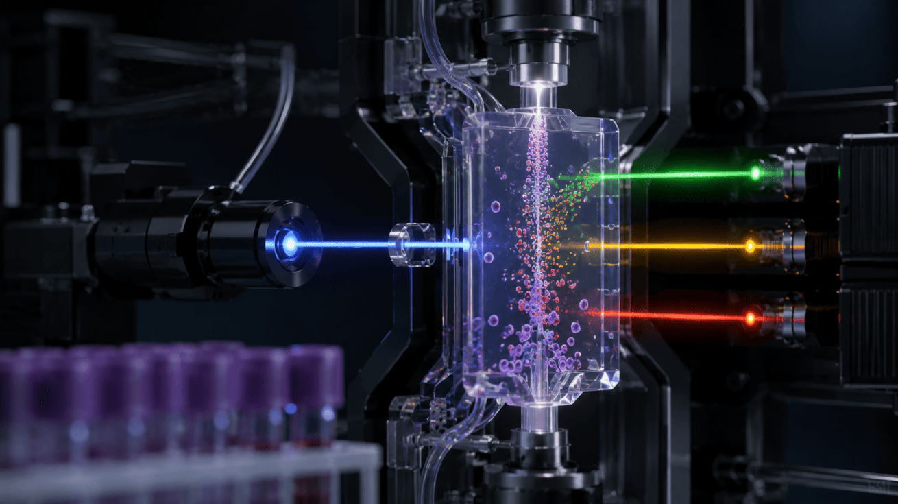 Laser flow cytometry technology in a 5-part hematology analyzer, using light scatter patterns to classify white blood cells.