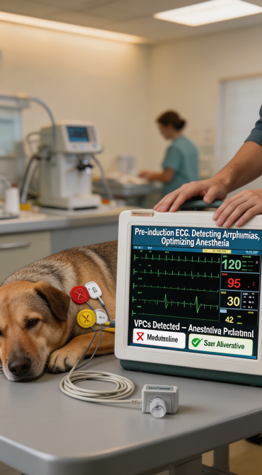 Pre-induction ECG for dogs detecting VPCs ventricular premature contractions for safer surgery.