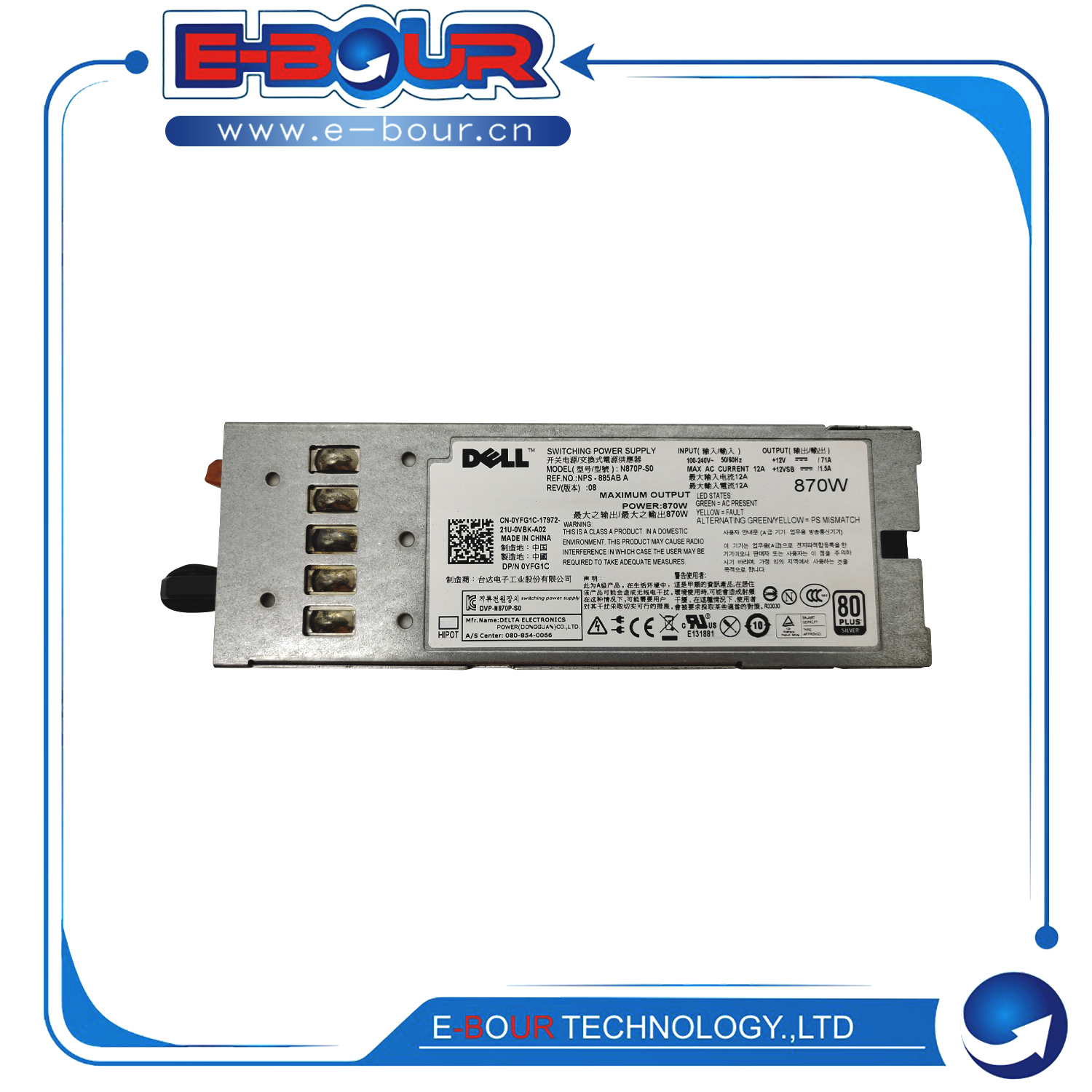 Original 870W Power Supply For Dell PowerEdge R710 T610 PSU YFG1C 0YFG1C NPS-885AB A N870P-S0