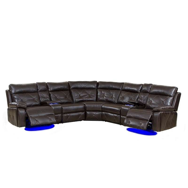 Frank Furniture Hot sale Modern Leather 7 seater sectional couch recliner sofa with LED light