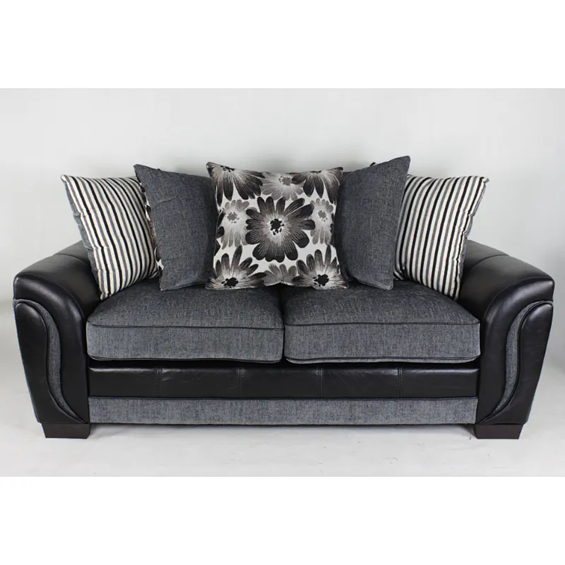 Gray leather European modern style sponge cushion 3+2 solid wood living room sectional sofa
