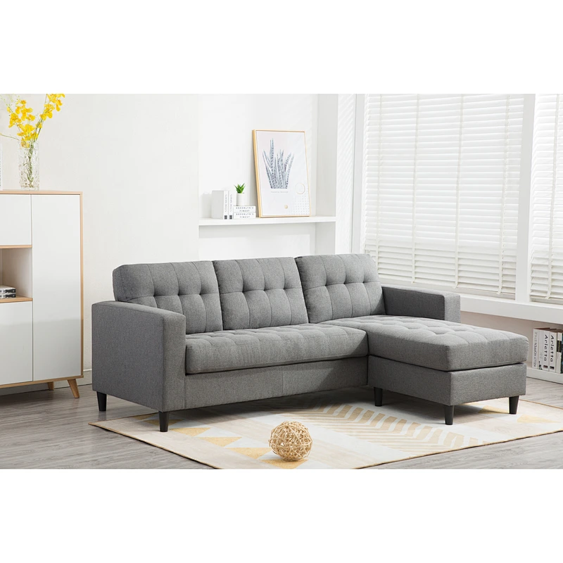 High quality and comfortable qualified gray cloth small five-person seat plastic foot living room home corner sofa