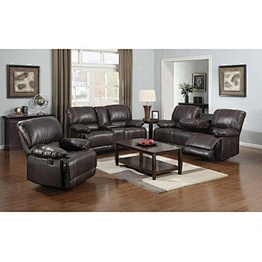 Black leather high quality living room furniture double with coffee table multi-functional drop down recliner sofa set