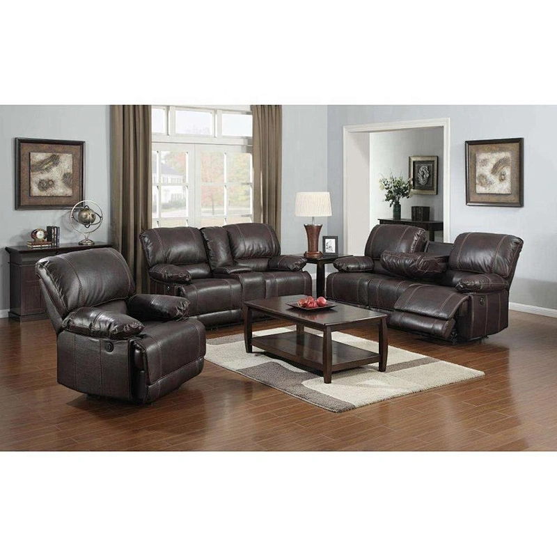 Black leather high quality living room furniture double with coffee table multi-functional drop down recliner sofa set