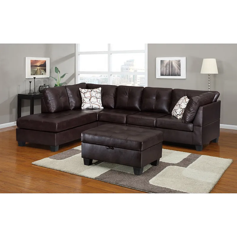 2020 hot sale living room furniture brown high quality soft linen comfortable sponge with chaise longue small sofa