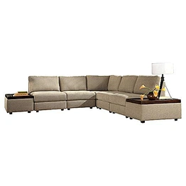 European modern style high quality linen multi-person seat comfortable health sponge with double ottoman corner sofa