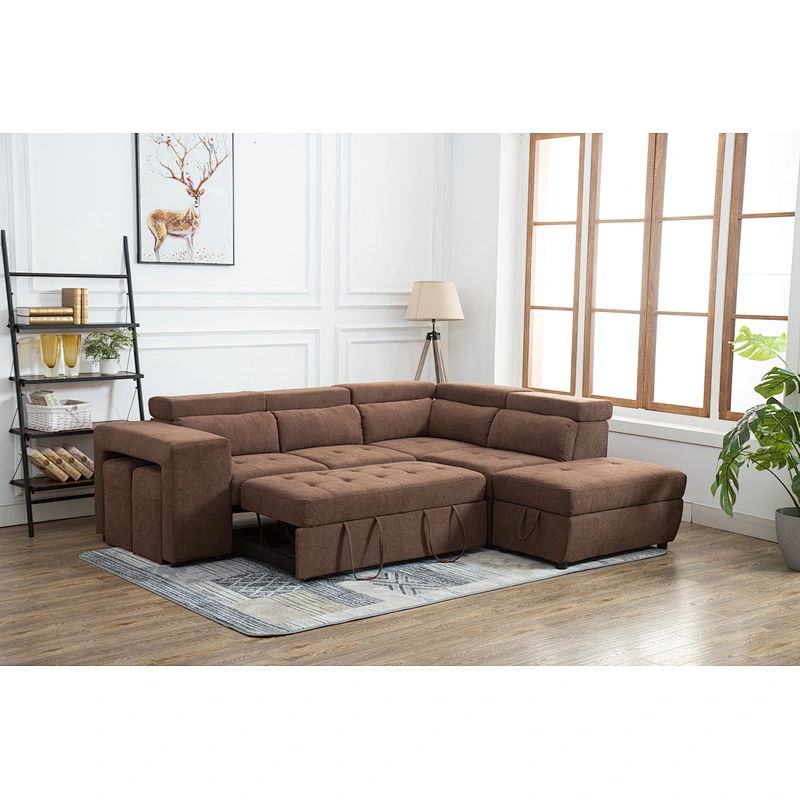 Gray high quality leather large beautiful comfortable and healthy sponge living room pull out storage sofa bed