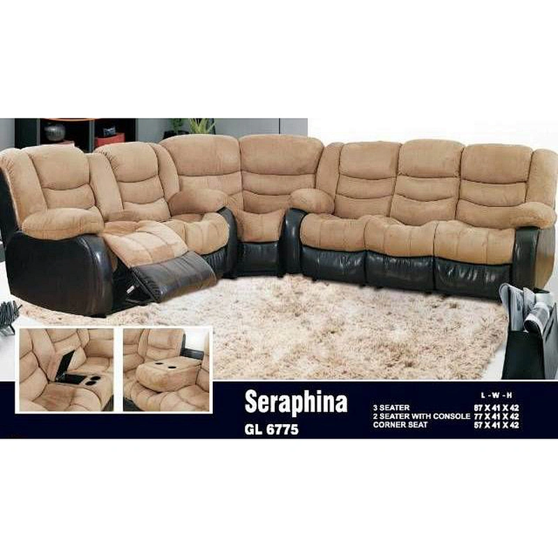 Living room furniture high quality leather with velvet multi-function old man 7 seats corner recliner sofa set