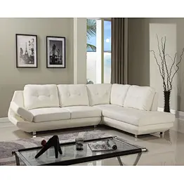 White high quality leather double seat + chaise longue comfortable sponge metal modern sectional sofa