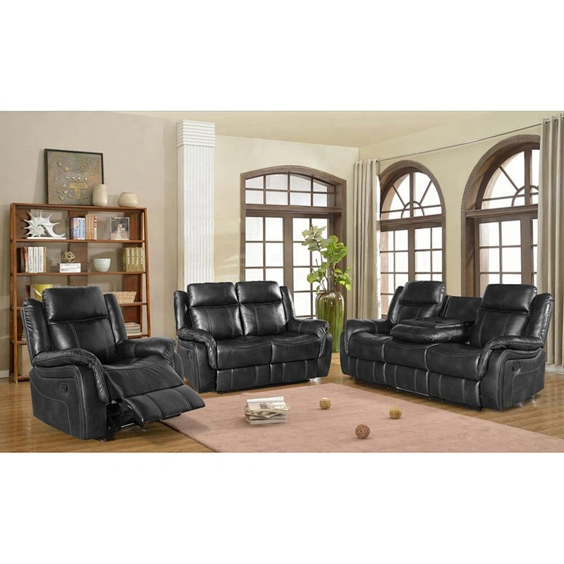 High quality brown PU leather modern reasonable and healthy design multifunctional living room 3+2+1 recliner sofa set